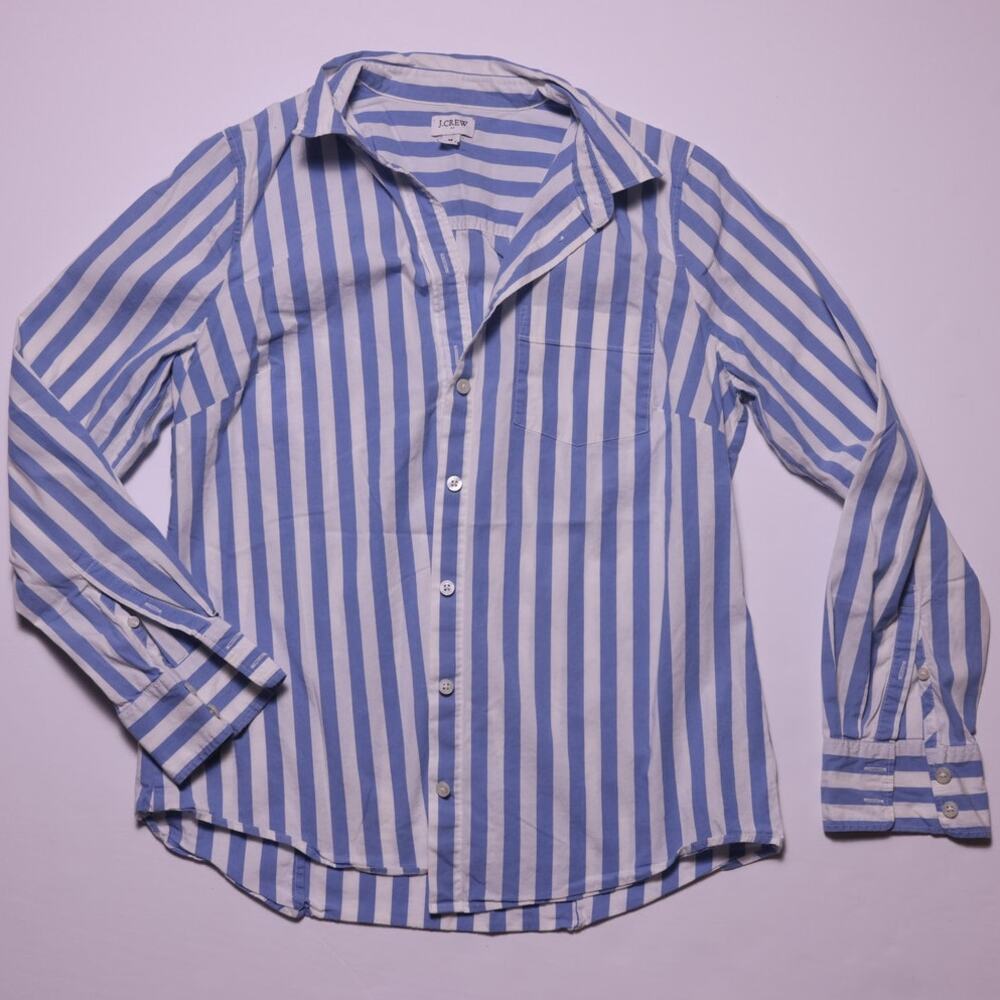 J.Crew Blue & White Women's Striped Button Down Shirt Classic Coastal Style M